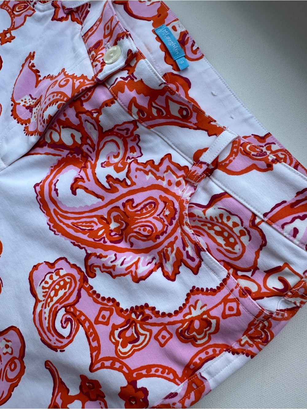 J. McLaughlin Orange and Pink Paisley Print White Pants Size 8 - Picture 8 of 11